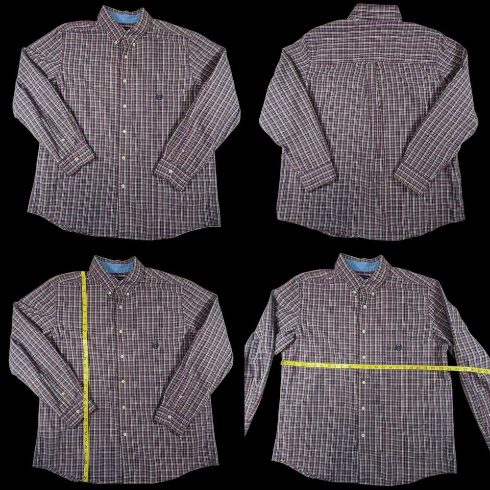 Chaps Button Down Shirt Mens XL Purple Plaid Long Sleeve Easy Care Preppy Casual